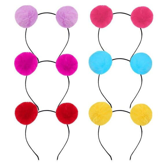 Women Fluffy Pom Pom Headbands 6Pcs Colorful Bear Ears for Cosplay Daily Cute main image 6